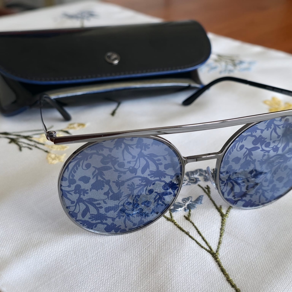 Giorgio Armani Floral Blue and Silver Sunglasses - Picture 3 of 6